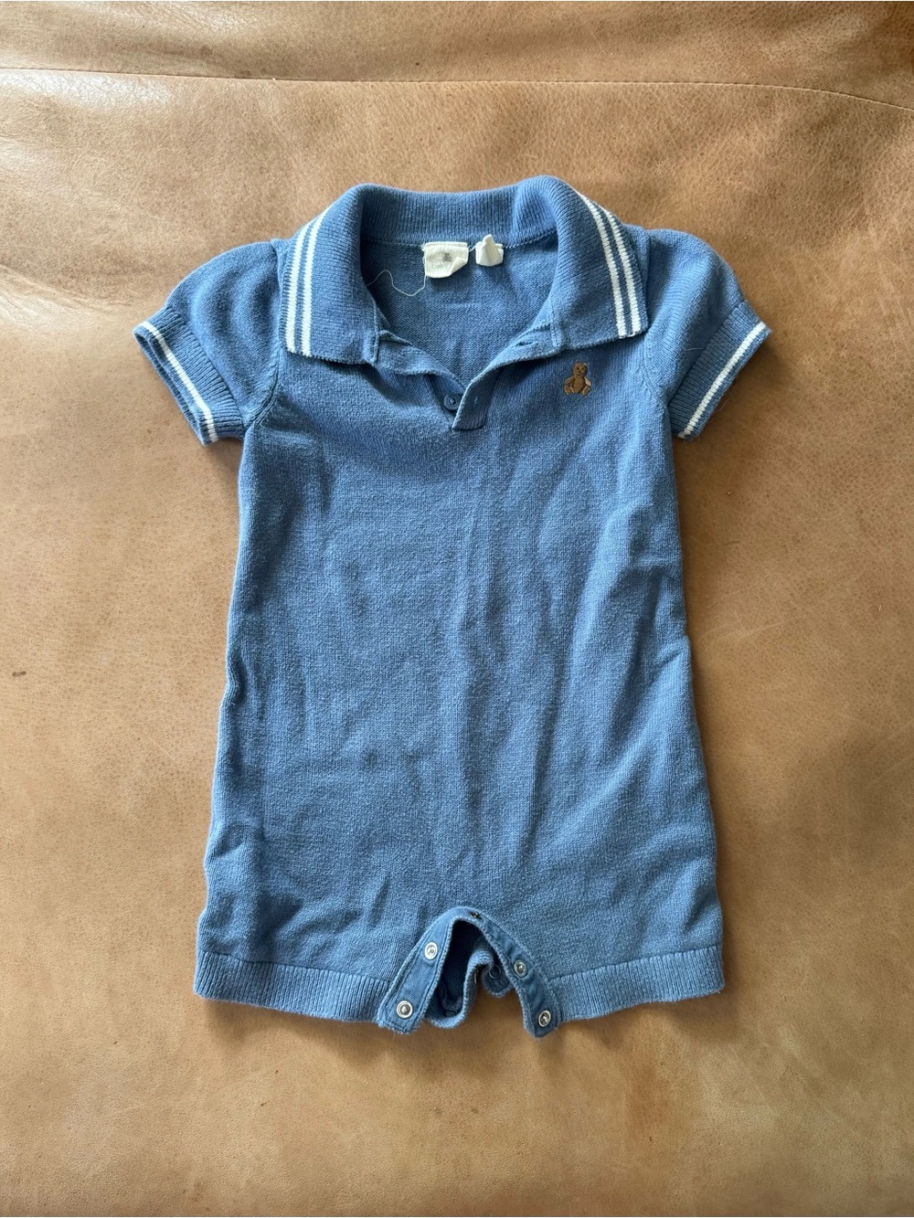 babyGap Blue Cotton Knit Polo Romper One-Piece Short Sleeve Snap 18-24M